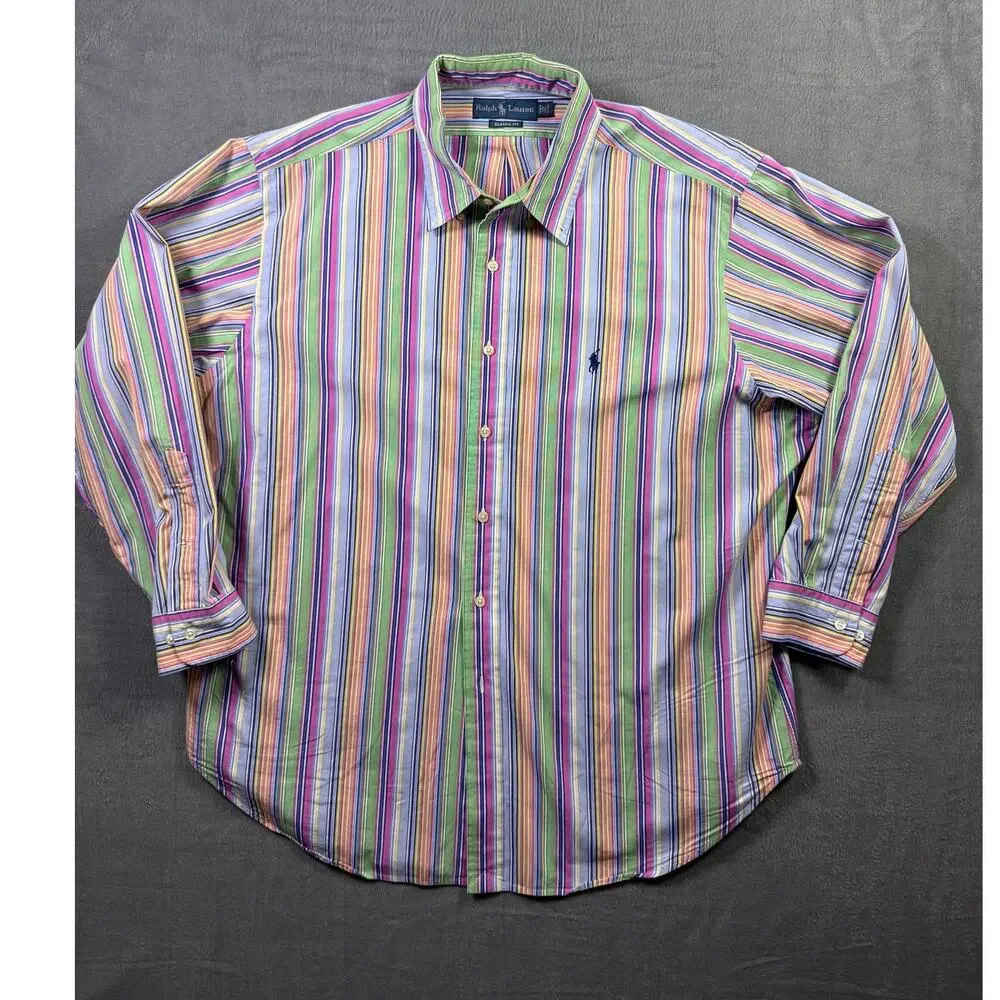 Ralph Lauren Classic Fit Long Sleeve Button Down Shirt Striped XL 17 1/2 (32-33)